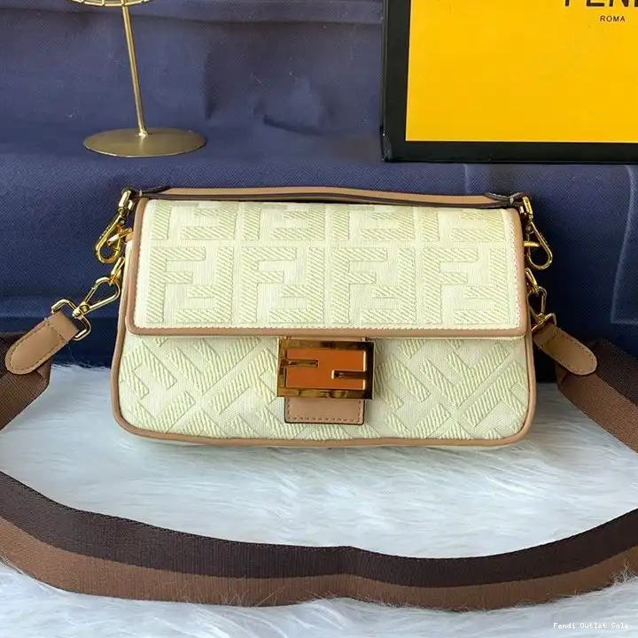 Cheap Fendi FF Medium Motif Bag In Baguette Canvas Apricot 0613